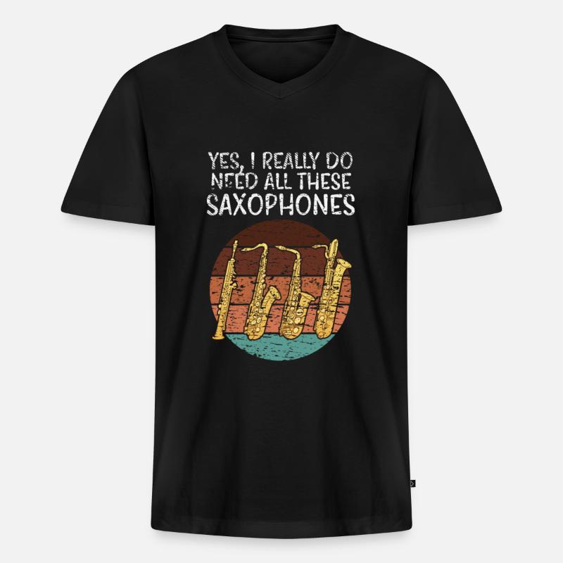 Saxophone Arten - Männer Premium Bio T-Shirt mit V-Ausschnitt - Schwarz