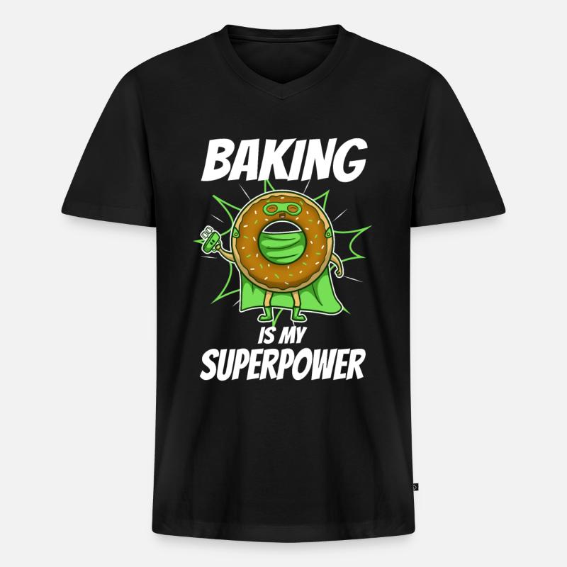 Baking is my Superpower, Donut - Männer Premium Bio T-Shirt mit V-Ausschnitt - Schwarz