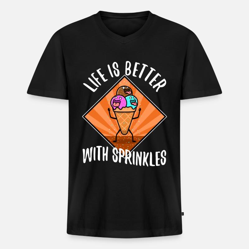 Life Is Better With Sprinkles - Männer Premium Bio T-Shirt mit V-Ausschnitt - Schwarz