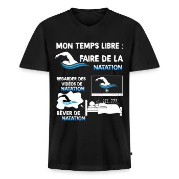 Natation, mon temps libre passionnant, idée cadeau - T-shirt encolure en V Premium bio Homme - noir - Devant - Nico (187cm)