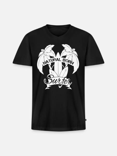 Natural Born Surfer - Männer Premium Bio T-Shirt mit V-Ausschnitt - Schwarz