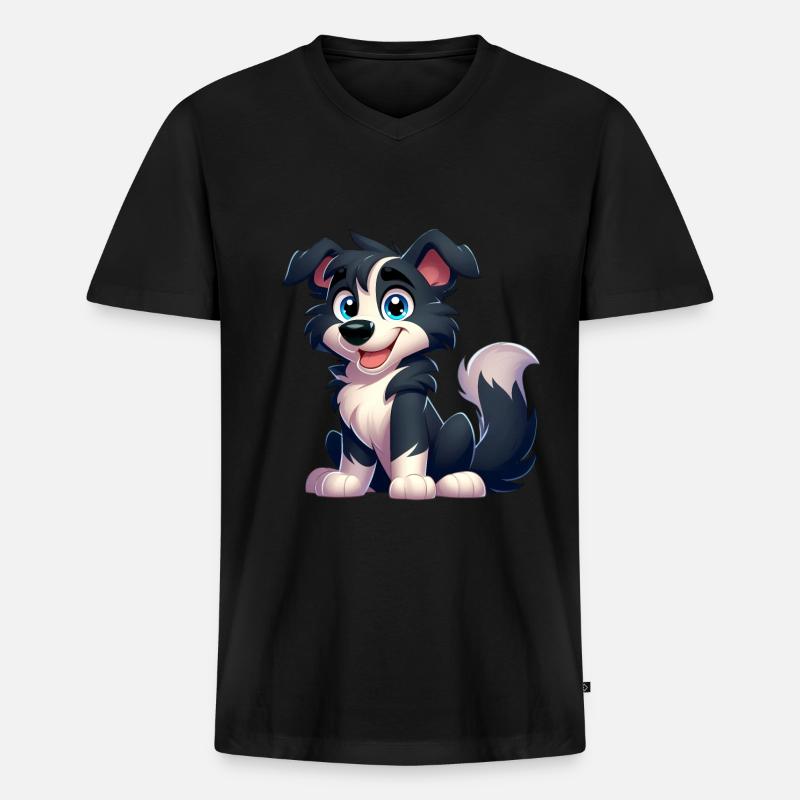 Border Collie 6 - Männer Premium Bio T-Shirt mit V-Ausschnitt - Schwarz