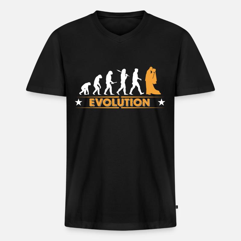Hochzeit - Evolution - Männer Premium Bio T-Shirt mit V-Ausschnitt - Schwarz