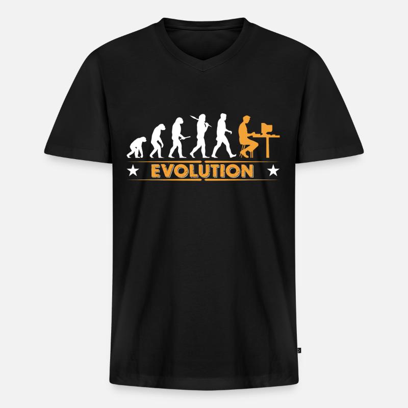 Computer Nerd Evolution - orange/weiss - Men's Premium Organic T-shirt with V-neck - black