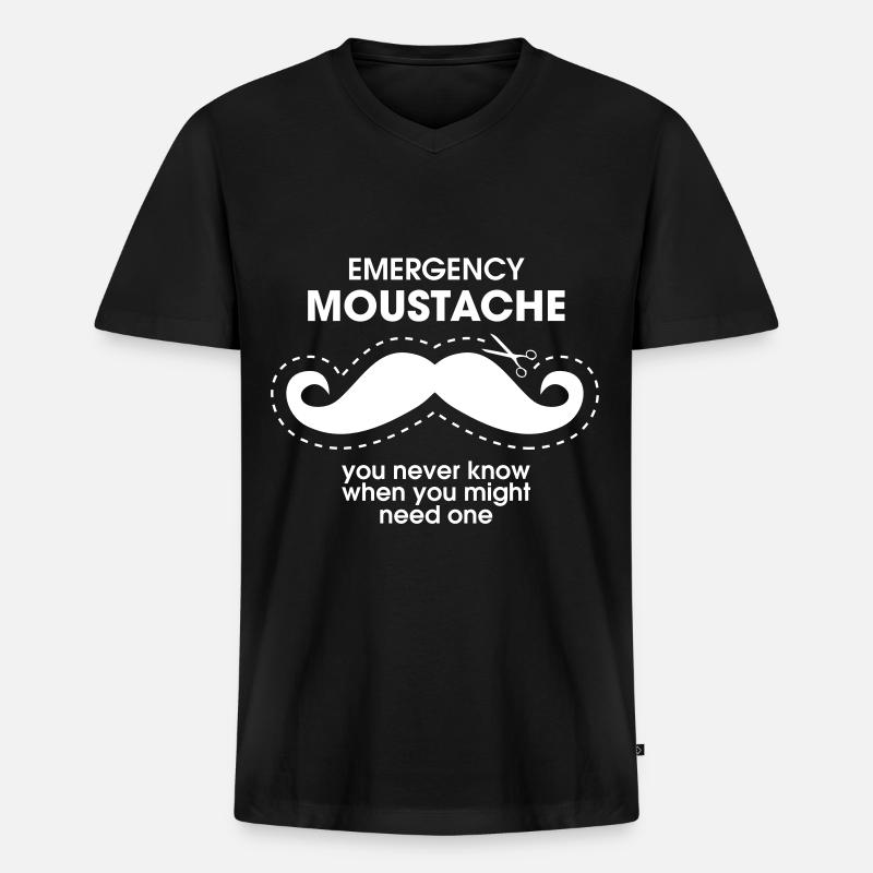 Emergency Moustache - Männer Premium Bio T-Shirt mit V-Ausschnitt - Schwarz