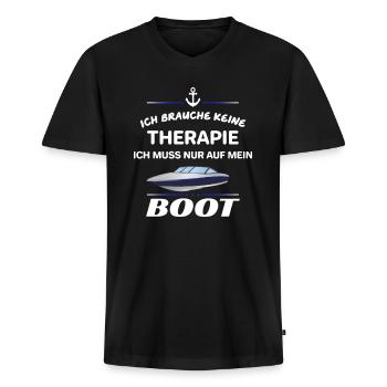 Therapie und Boot Schiff Motorboot Sportboot Hafen - Männer Premium Bio T-Shirt mit V-Ausschnitt - Schwarz - Vorne - Nico (187cm)