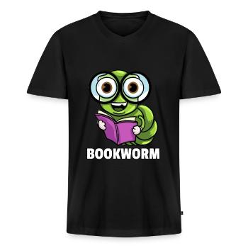 Buch Lesen Bücher Lernen Bücherwurm Geschenk - Männer Premium Bio T-Shirt mit V-Ausschnitt - Schwarz - Vorne - Nico (187cm)