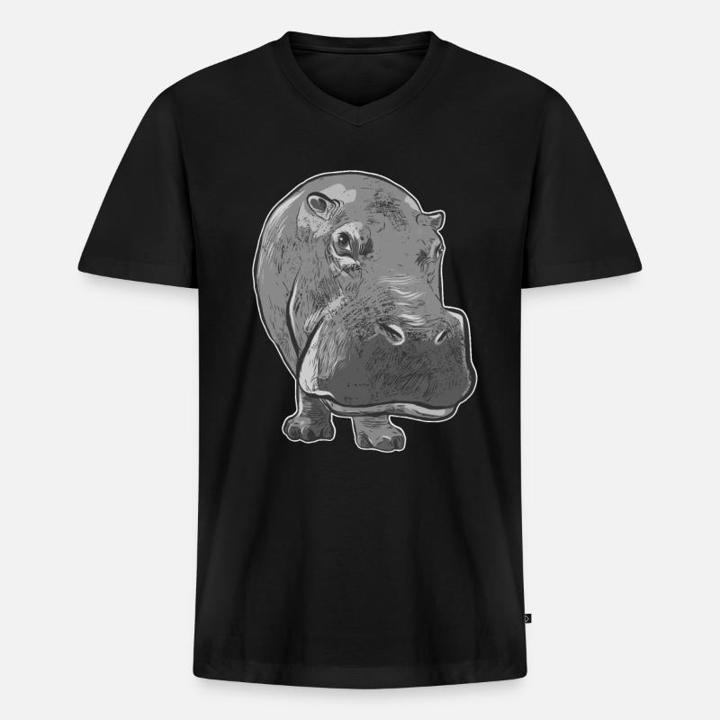 Hippo - Männer Premium Bio T-Shirt mit V-Ausschnitt - Schwarz