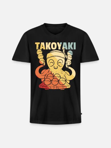 Takoyaki Squid Japanese Retro - Men's Premium Organic T-shirt with V-neck - black