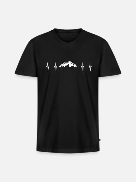 Herzschlag Berge - Männer Premium Bio T-Shirt mit V-Ausschnitt - Schwarz