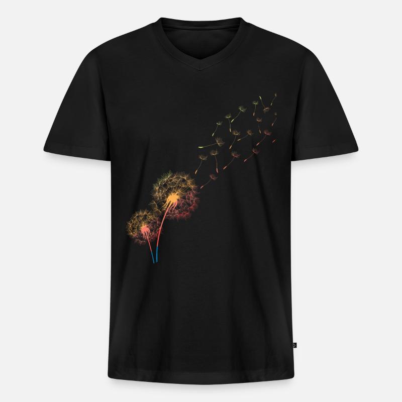 Löwenzahn, Knäuelgras, Pusteblume - Männer Premium Bio T-Shirt mit V-Ausschnitt - Schwarz