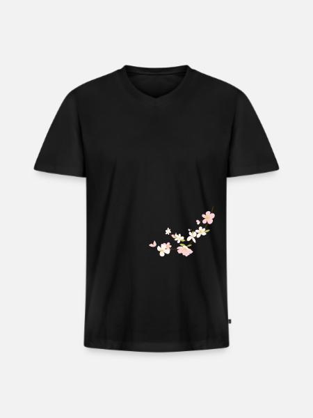 blumen - Männer Premium Bio T-Shirt mit V-Ausschnitt - Schwarz