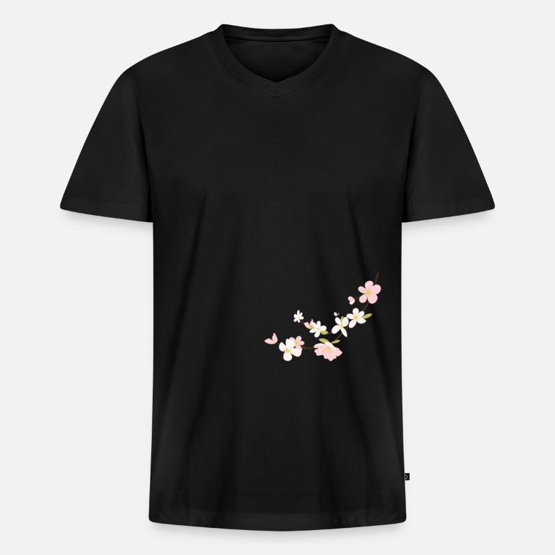 blumen - Männer Premium Bio T-Shirt mit V-Ausschnitt - Schwarz