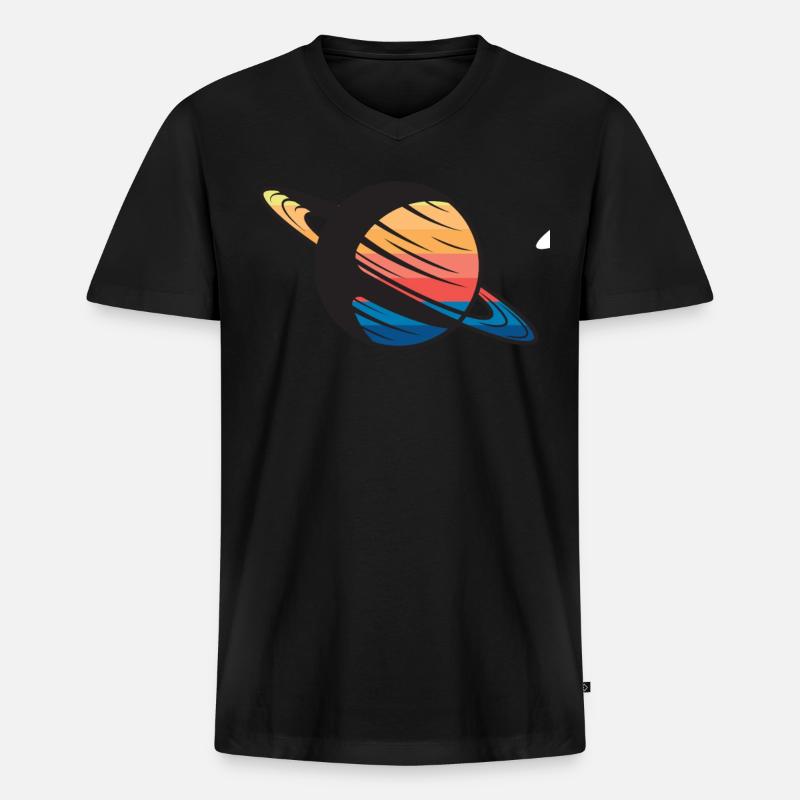 Planet Saturn Weltraum - Männer Premium Bio T-Shirt mit V-Ausschnitt - Schwarz