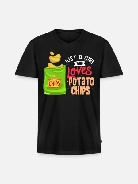 Chips Snack Kartoffelchips Pommes frites riflet - Premium økologisk T-shirt med V-hals til mænd - sort