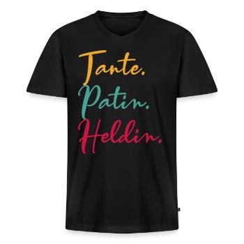 Patin - Tante - Männer Premium Bio T-Shirt mit V-Ausschnitt - Schwarz - Vorne - Nico (187cm)