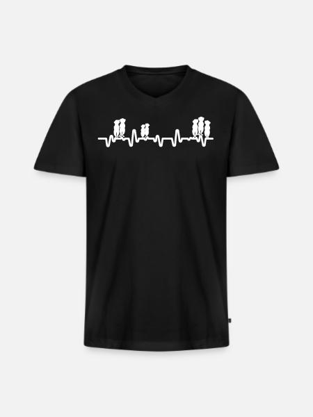 Herzschlag Erdmännchen - Männer Premium Bio T-Shirt mit V-Ausschnitt - Schwarz