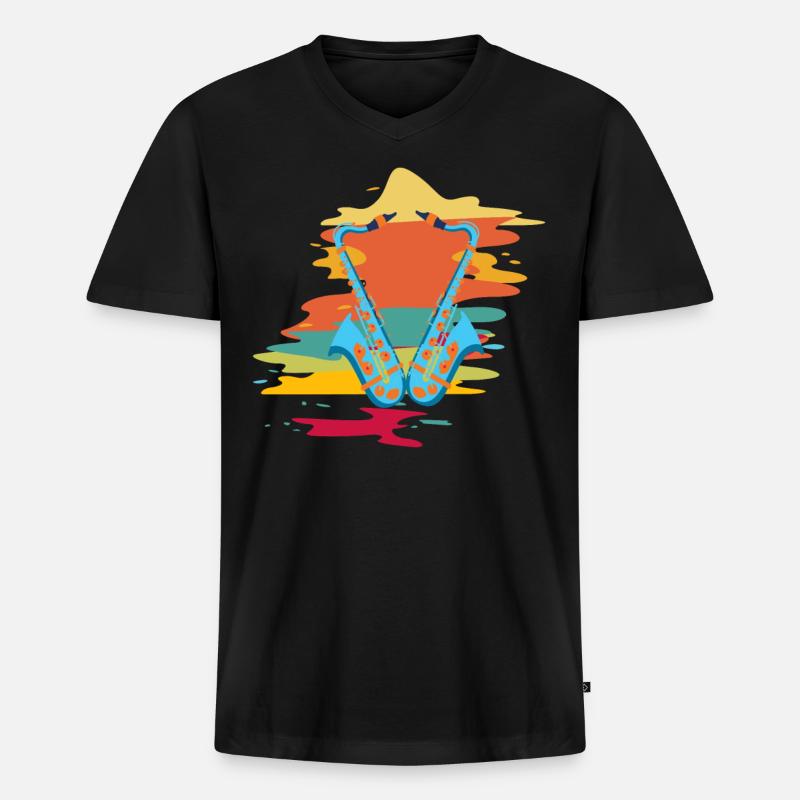 Saxophone - Männer Premium Bio T-Shirt mit V-Ausschnitt - Schwarz