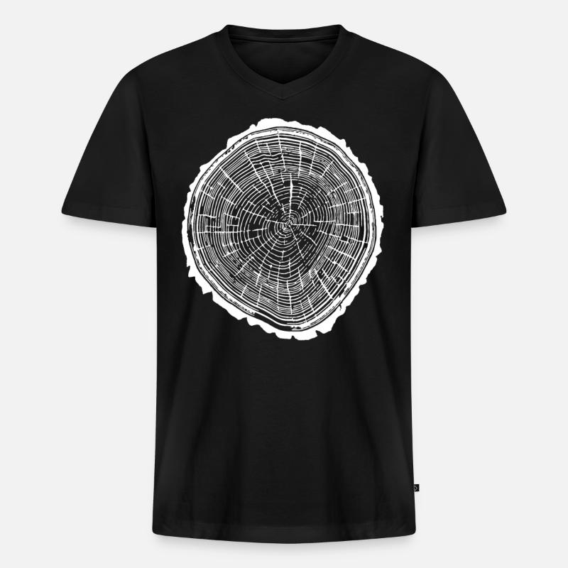 Holzscheibe mit Rinde - Männer Premium Bio T-Shirt mit V-Ausschnitt - Schwarz