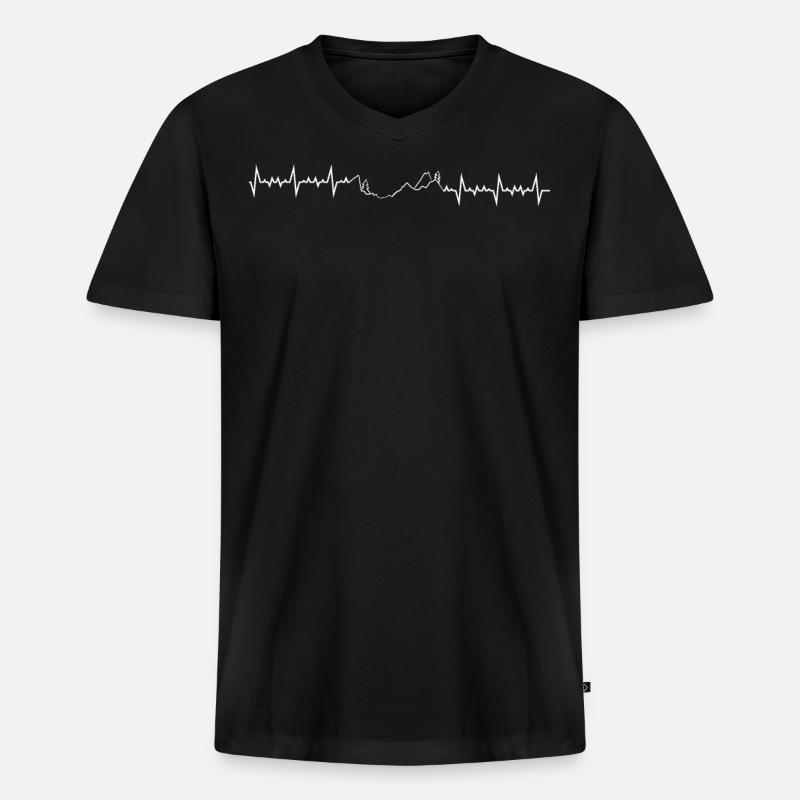 Heartbeat Berge - Männer Premium Bio T-Shirt mit V-Ausschnitt - Schwarz
