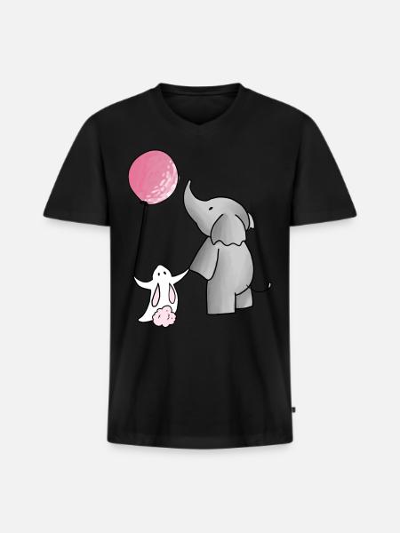 Elephant with hare - Men's Premium Organic T-shirt with V-neck - black