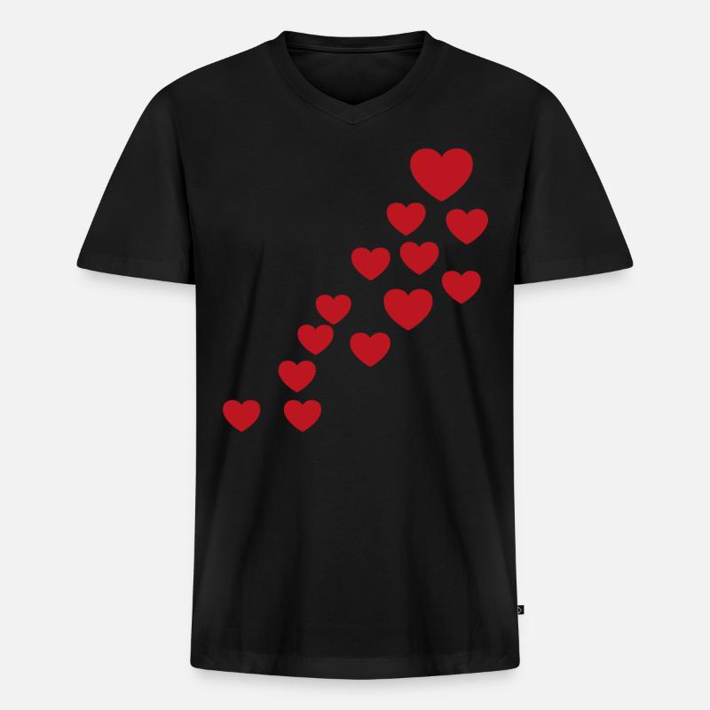 Rote Herzen - Männer Premium Bio T-Shirt mit V-Ausschnitt - Schwarz