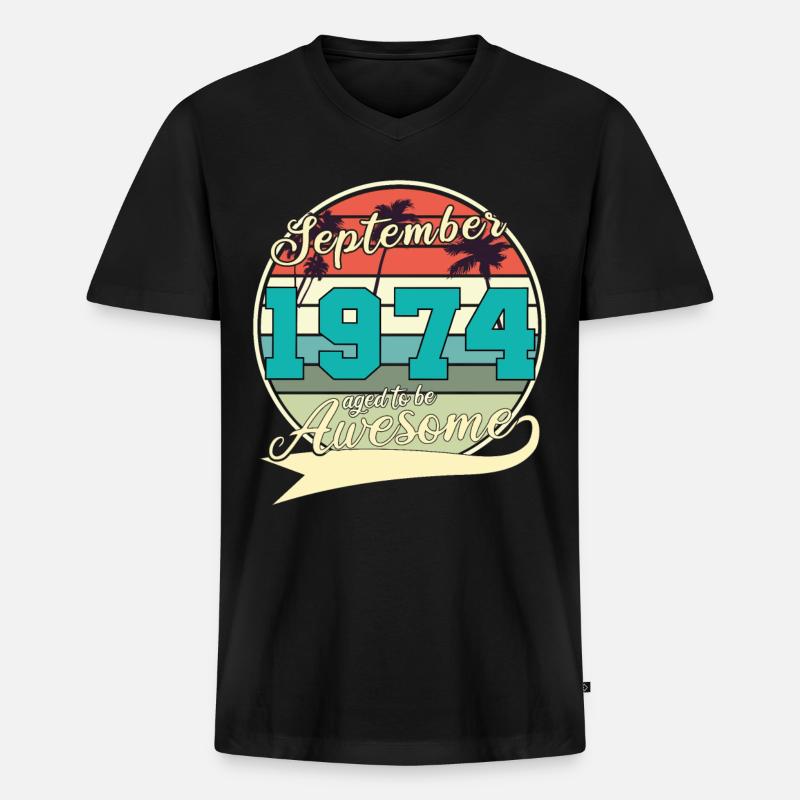 September 1974 Geschenkidee - Männer Premium Bio T-Shirt mit V-Ausschnitt - Schwarz