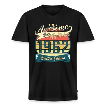 Né en septembre 1962 Vintage - T-shirt encolure en V Premium bio Homme - noir - Devant - Nico (187cm)