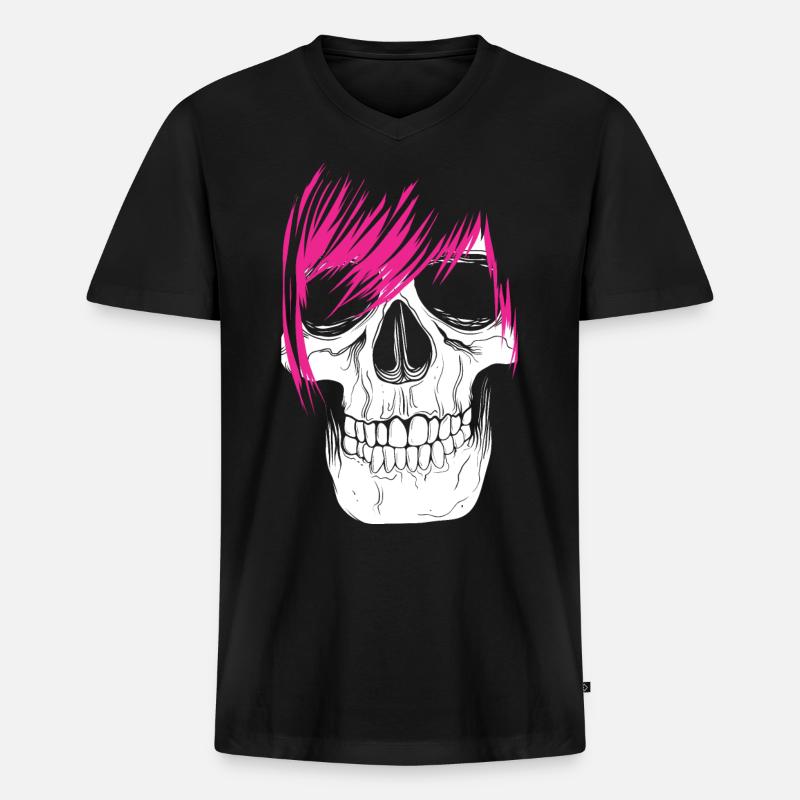 Emo Totenkopf - Männer Premium Bio T-Shirt mit V-Ausschnitt - Schwarz