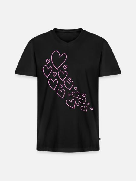Ascending Pink Hearts - Men's Premium Organic T-shirt with V-neck - black