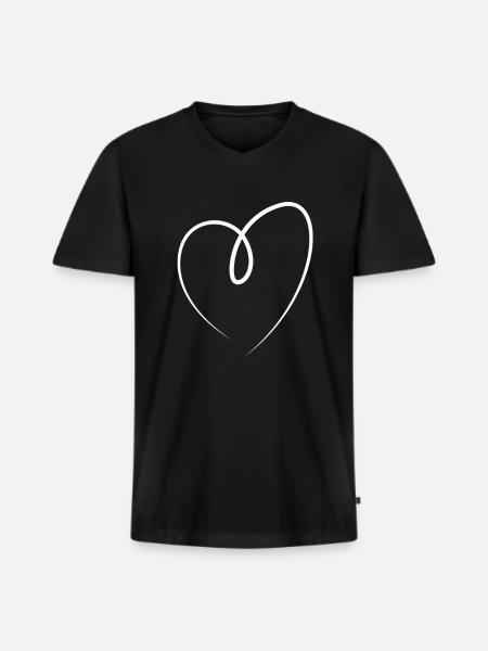 White Heart Gift Idea - Men's Premium Organic T-shirt with V-neck - black