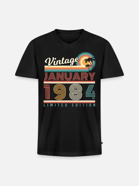 Né en 1984 Janvier Millésime - T-shirt encolure en V Premium bio Homme - noir