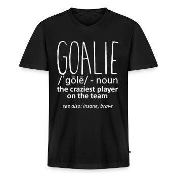 Goalie Gear Goalkeeper Definition 5 - Männer Premium Bio T-Shirt mit V-Ausschnitt - Schwarz - Vorne - Nico (187cm)