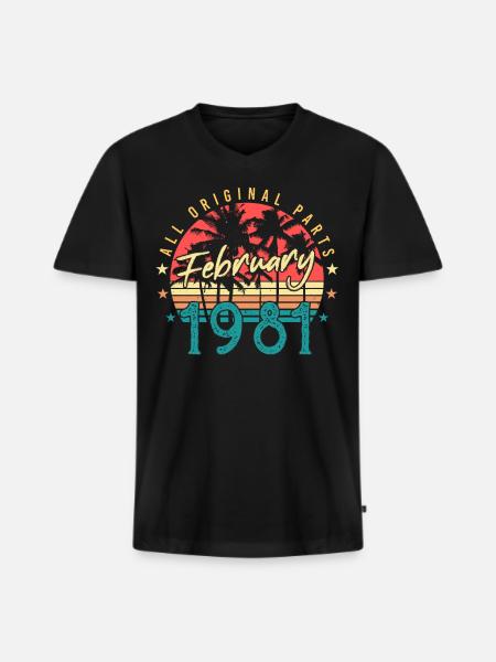 Né en février 1981 Retro - T-shirt encolure en V Premium bio Homme - noir