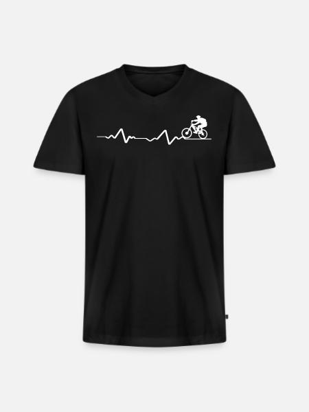 Bicycle on ECG line - Men's Premium Organic T-shirt with V-neck - black