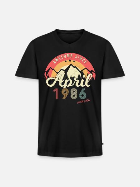 Geboren April 1986 - Männer Premium Bio T-Shirt mit V-Ausschnitt - Schwarz