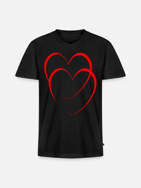 Zwei Rote Herzen - Männer Premium Bio T-Shirt mit V-Ausschnitt - Schwarz