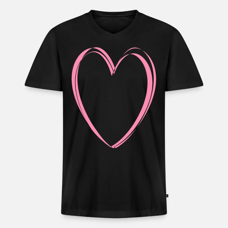 Rosa Herz - Männer Premium Bio T-Shirt mit V-Ausschnitt - Schwarz