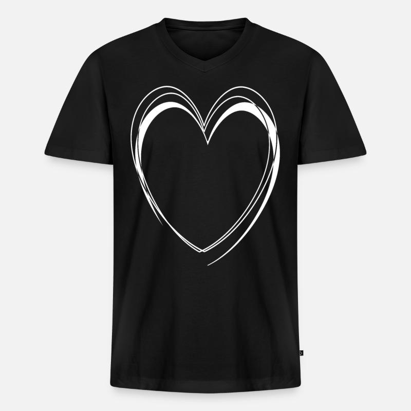 Einfaches Weisses Herz - Männer Premium Bio T-Shirt mit V-Ausschnitt - Schwarz