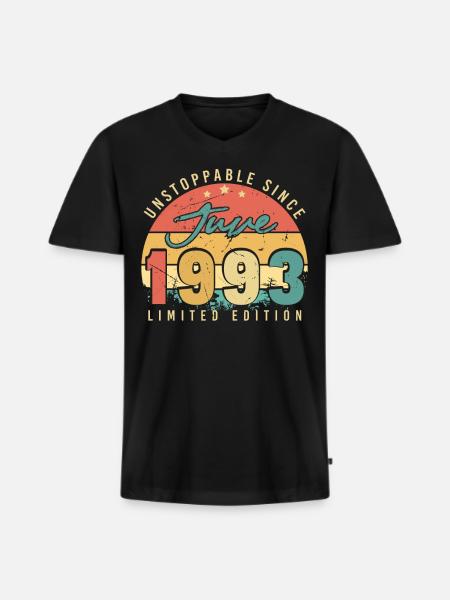 Juni 1993 Geschenkidee - Männer Premium Bio T-Shirt mit V-Ausschnitt - Schwarz