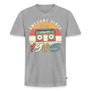 Vintage Hits 1965 Juli - Männer Premium Bio T-Shirt mit V-Ausschnitt - Grau meliert - Vorne