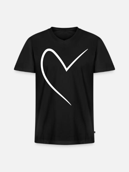 White Half Heart - Men's Premium Organic T-shirt with V-neck - black