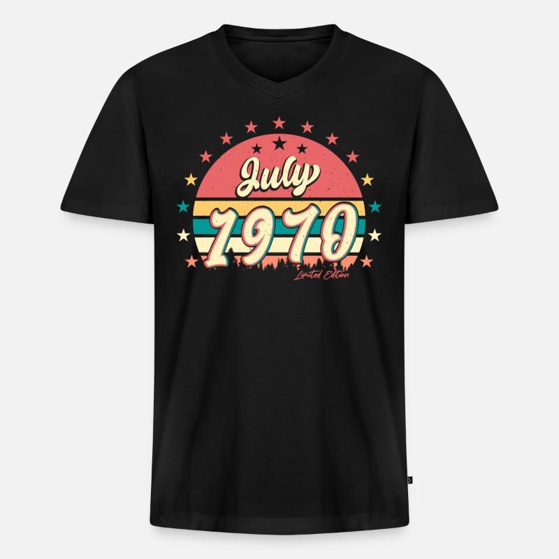 Retro 1970 Juli - Männer Premium Bio T-Shirt mit V-Ausschnitt - Schwarz