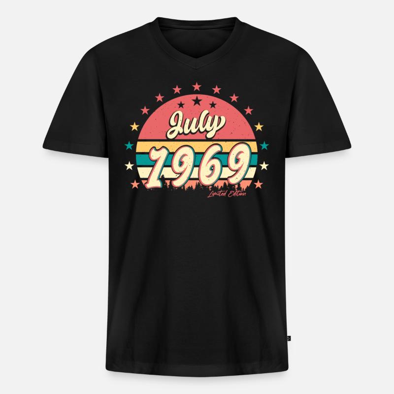 Retro 1969 Juli - Männer Premium Bio T-Shirt mit V-Ausschnitt - Schwarz