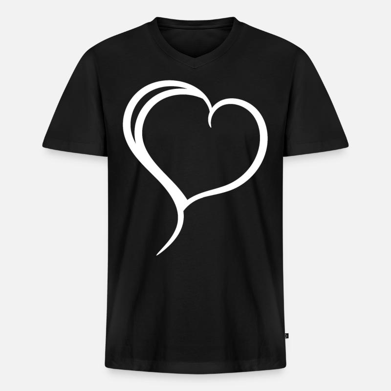 Einfaches Weisses Herz - Männer Premium Bio T-Shirt mit V-Ausschnitt - Schwarz