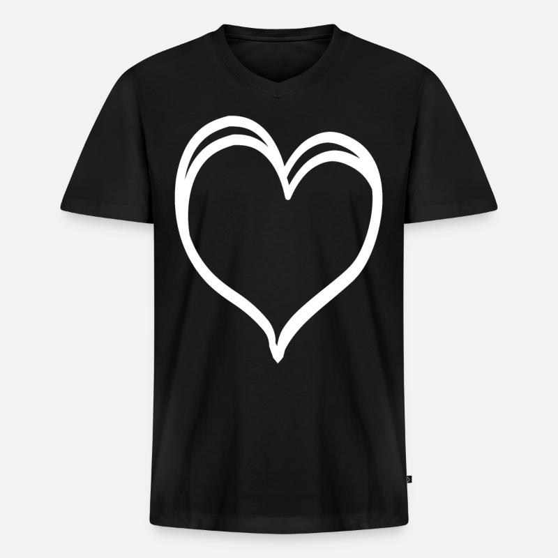 Weisses Herz - Männer Premium Bio T-Shirt mit V-Ausschnitt - Schwarz