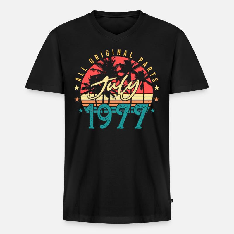 Retro 1977 Juli - Männer Premium Bio T-Shirt mit V-Ausschnitt - Schwarz