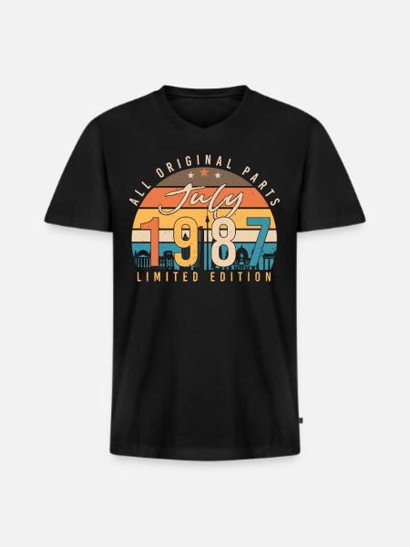 1987 Juli Limitierte Edition - Männer Premium Bio T-Shirt mit V-Ausschnitt - Schwarz