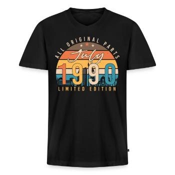 All original in July 1990 - Men's Premium Organic T-shirt with V-neck - black - Front - Nico (187cm)