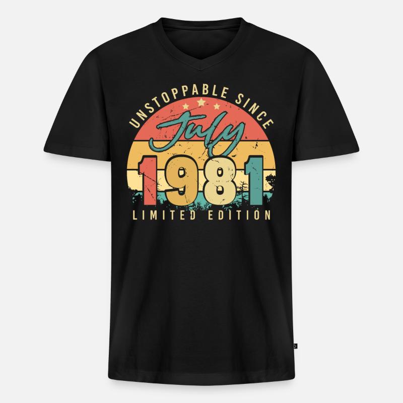 Retro Juli 1981 - Männer Premium Bio T-Shirt mit V-Ausschnitt - Schwarz